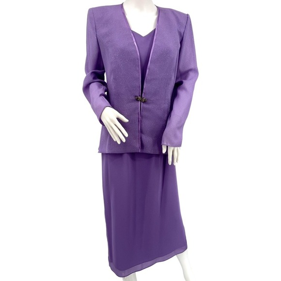 R&M Richards Petite Lavender Sparkle Jacket Dress Suit Women's Size 10P Elegant